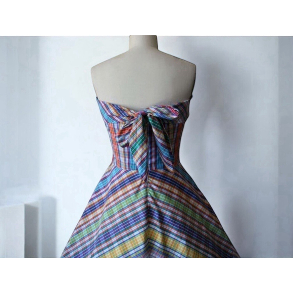 Ralph Lauren Plaid Strapless Lined Dress Back Zip With Bow Size 6 EUC - Picture 3 of 5